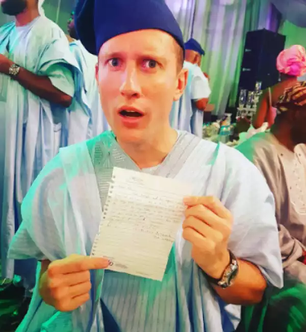White Guy In Shock After Receiving Financial Request Note From A Nigerian At Wedding Reception
